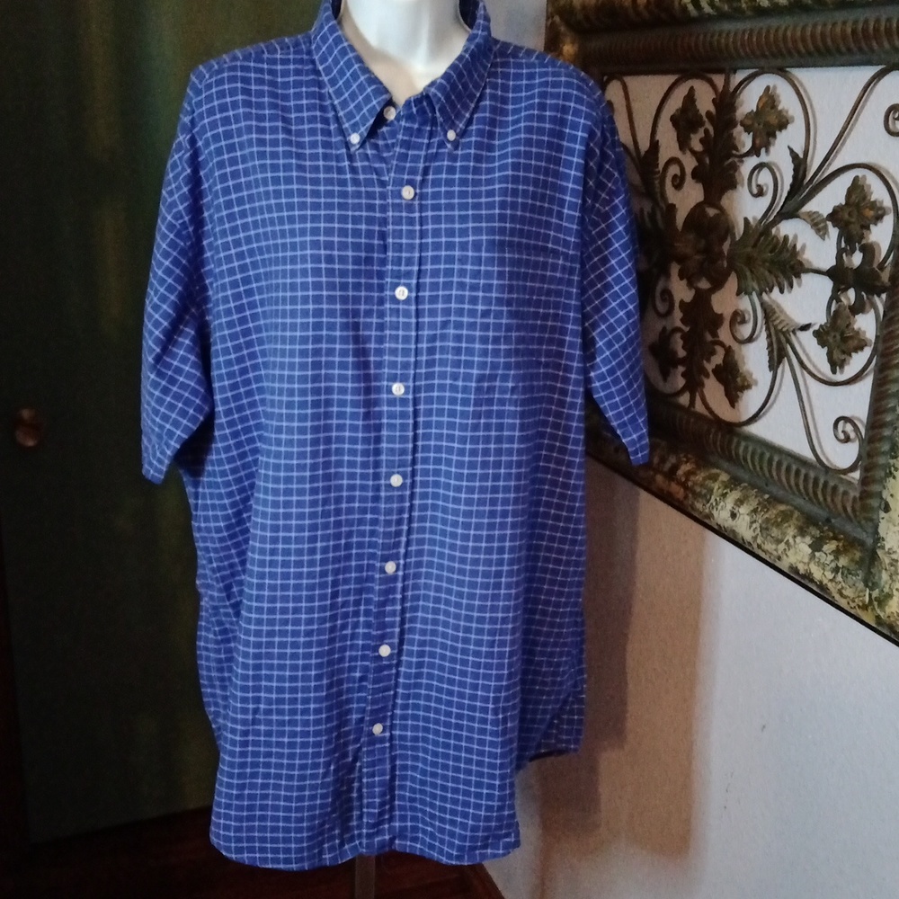 L.L. Bean Men’s Must Have Blue Check Short Sleeve Button-Down Shirt Sz XL